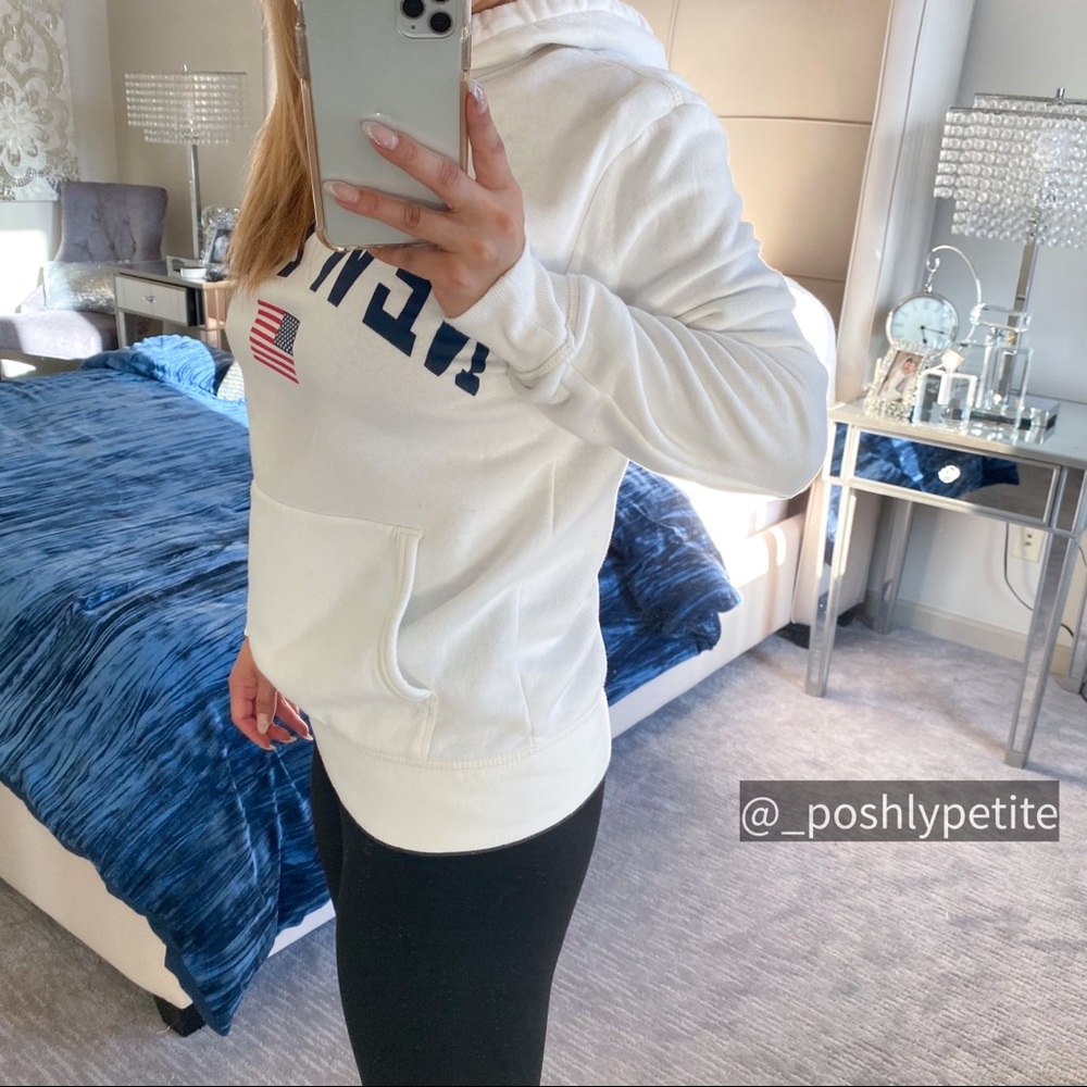 White printed oversized hoodie sweatshirt sweater cinched long sleeve - Picture 5 of 15